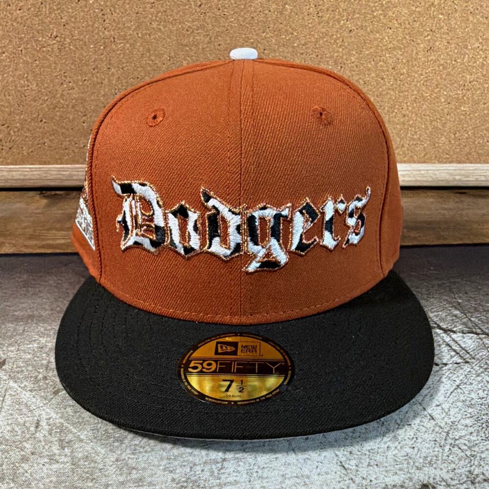 Exclusive Cow Hide New Era 59FIFTY Los Angeles Dodgers Hat 7 1/2 Brown/Black